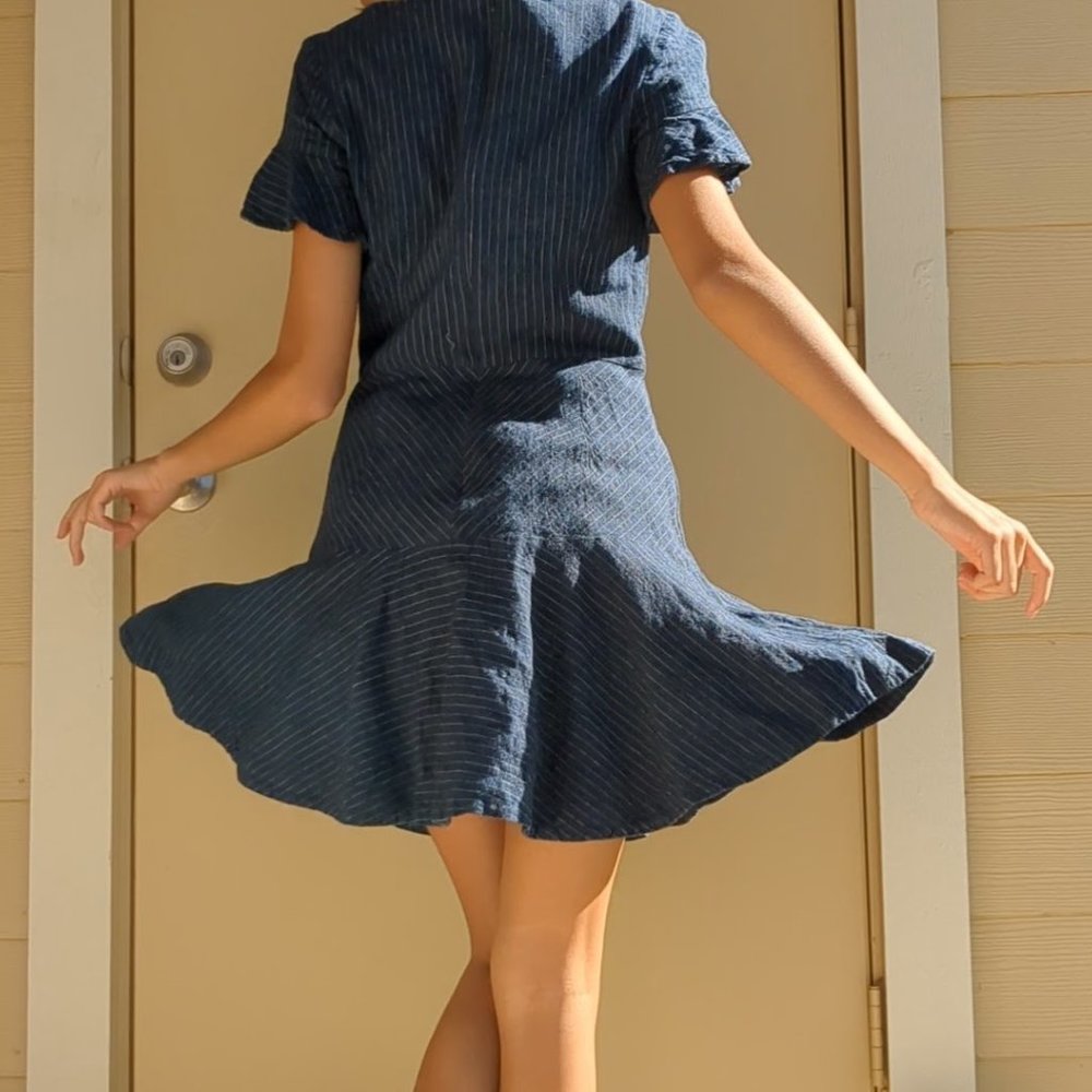 Pinstripe linen blend twirly dress